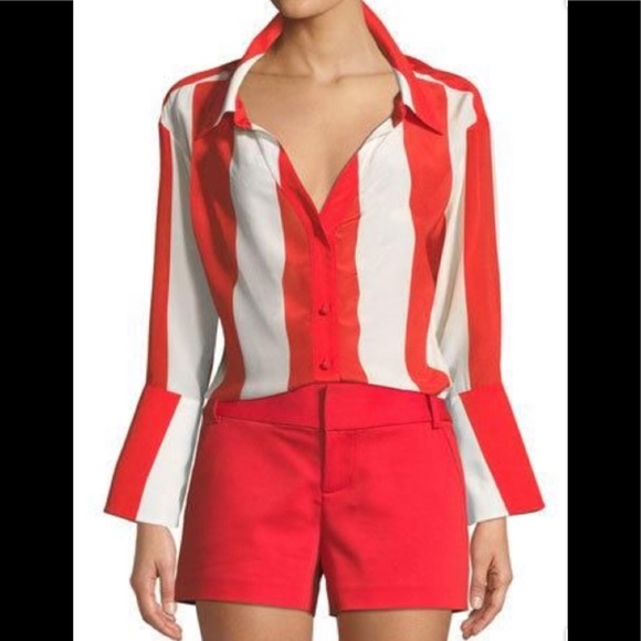 Alice & Olivia silk red and white striped top - Picture 2 of 9